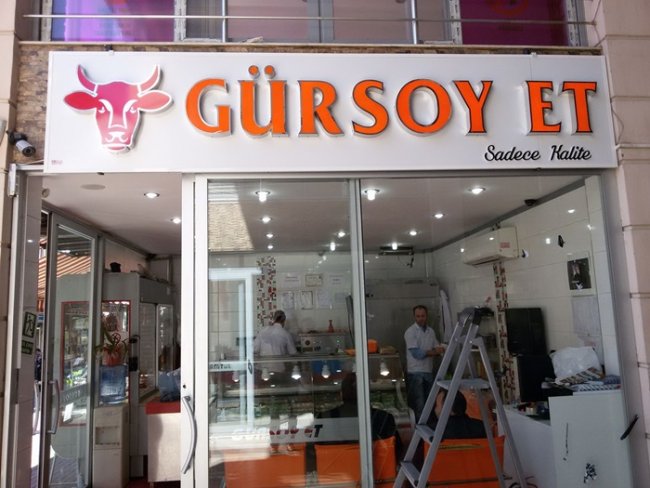 kasap ışıklı krom tabela